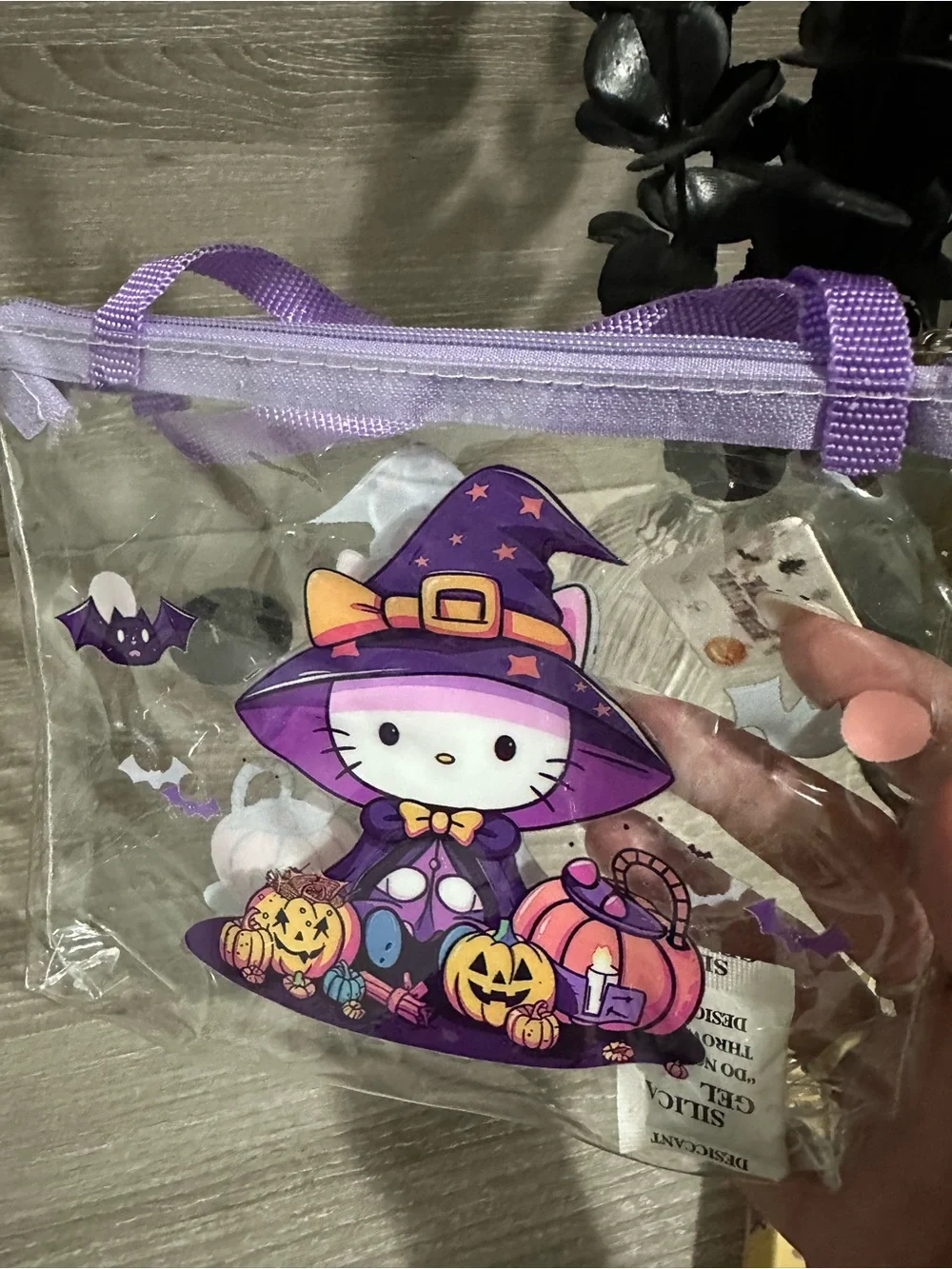 5pieces Hello Kitty Purple Witch Clear Tote Bag witch match plush keychain and +